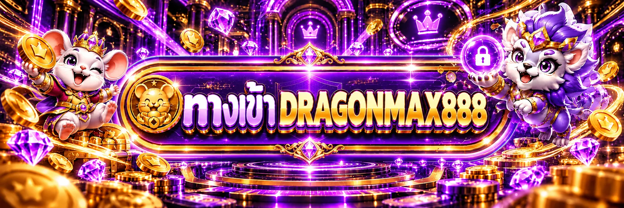 ทางเข้า DRAGONMAX888 โทนม่วงทองพร้อมมาสคอตมังกร